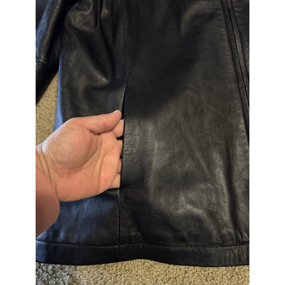 LANDS END Womens Lambskin Leather Jacket Sz XL Zip Up Biker Grunge Dark Academia - Picture 8 of 14